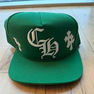 Chrome Hearts Green SnapBack hat with leather crosses